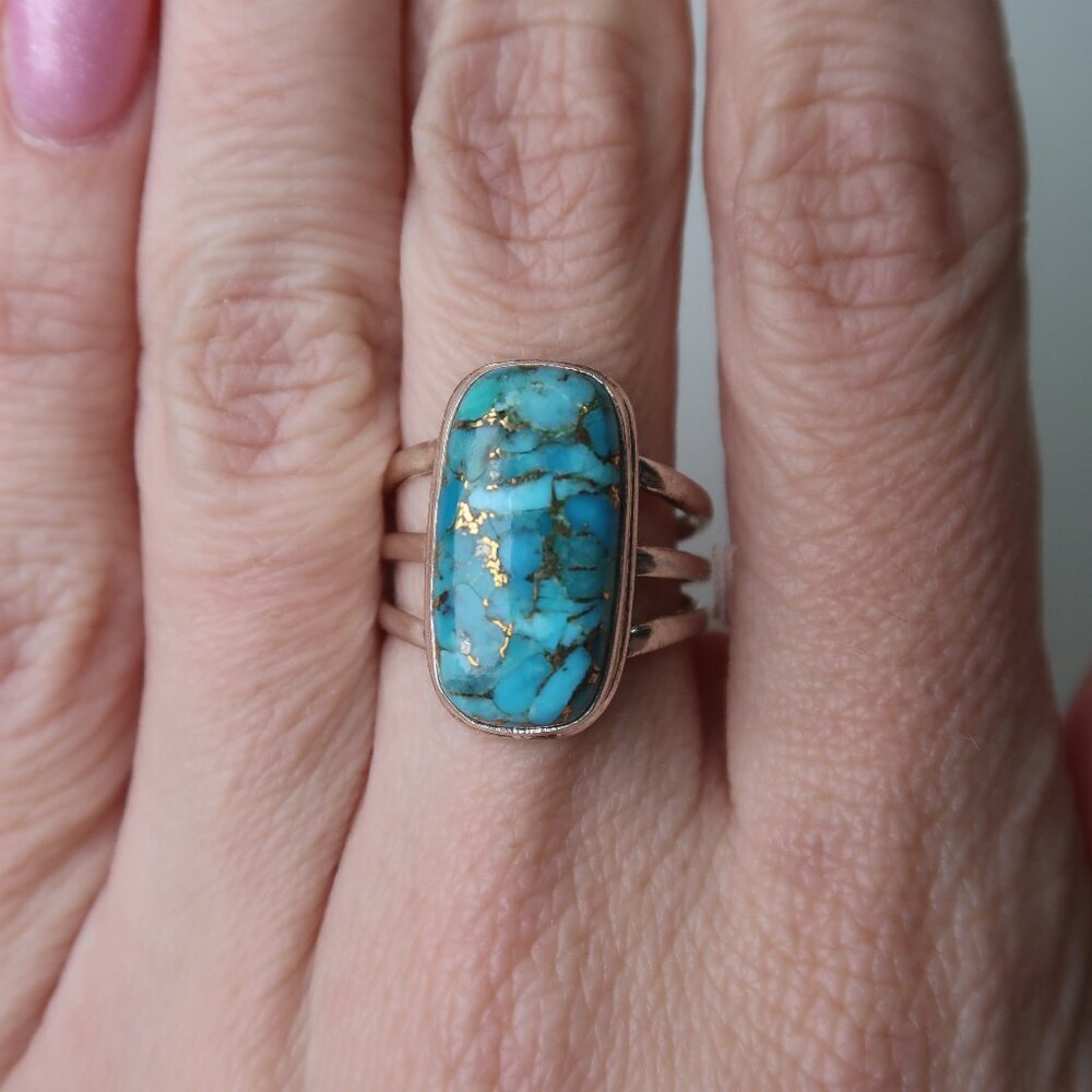 Vintage Blue Copper Turquoise Ring in Sterling Silver - Size 7.5